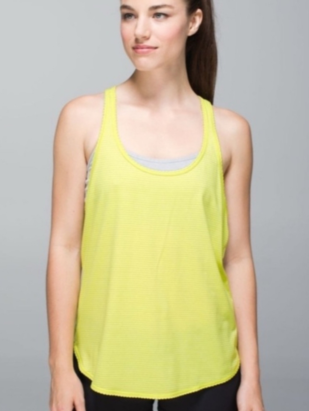 Lululemon Racerback Tank Top Sheer lemon Yellow Stripes Scalloped Edges Size 8